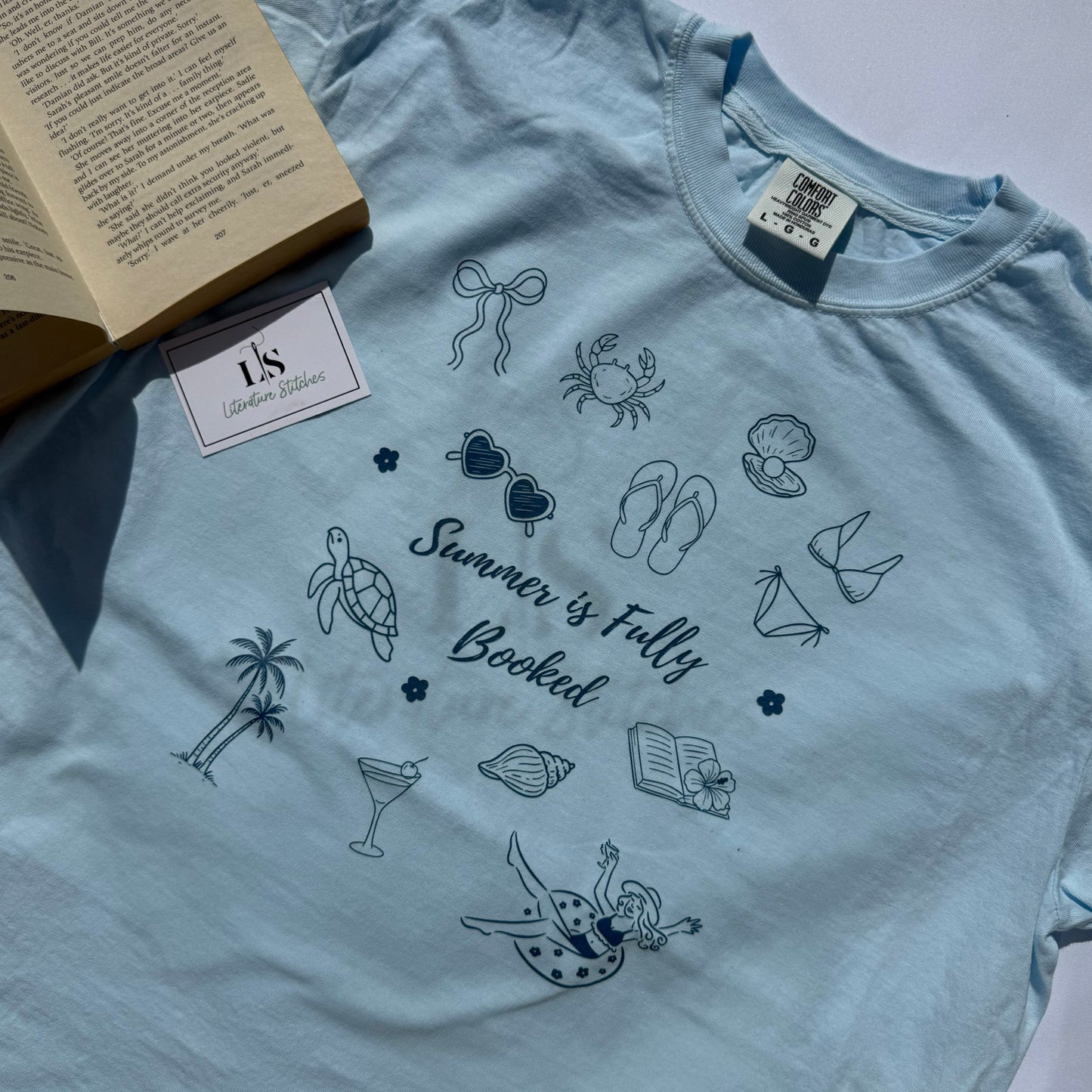 Summer Is Fully Booked - Printed Chambray T-Shirt
