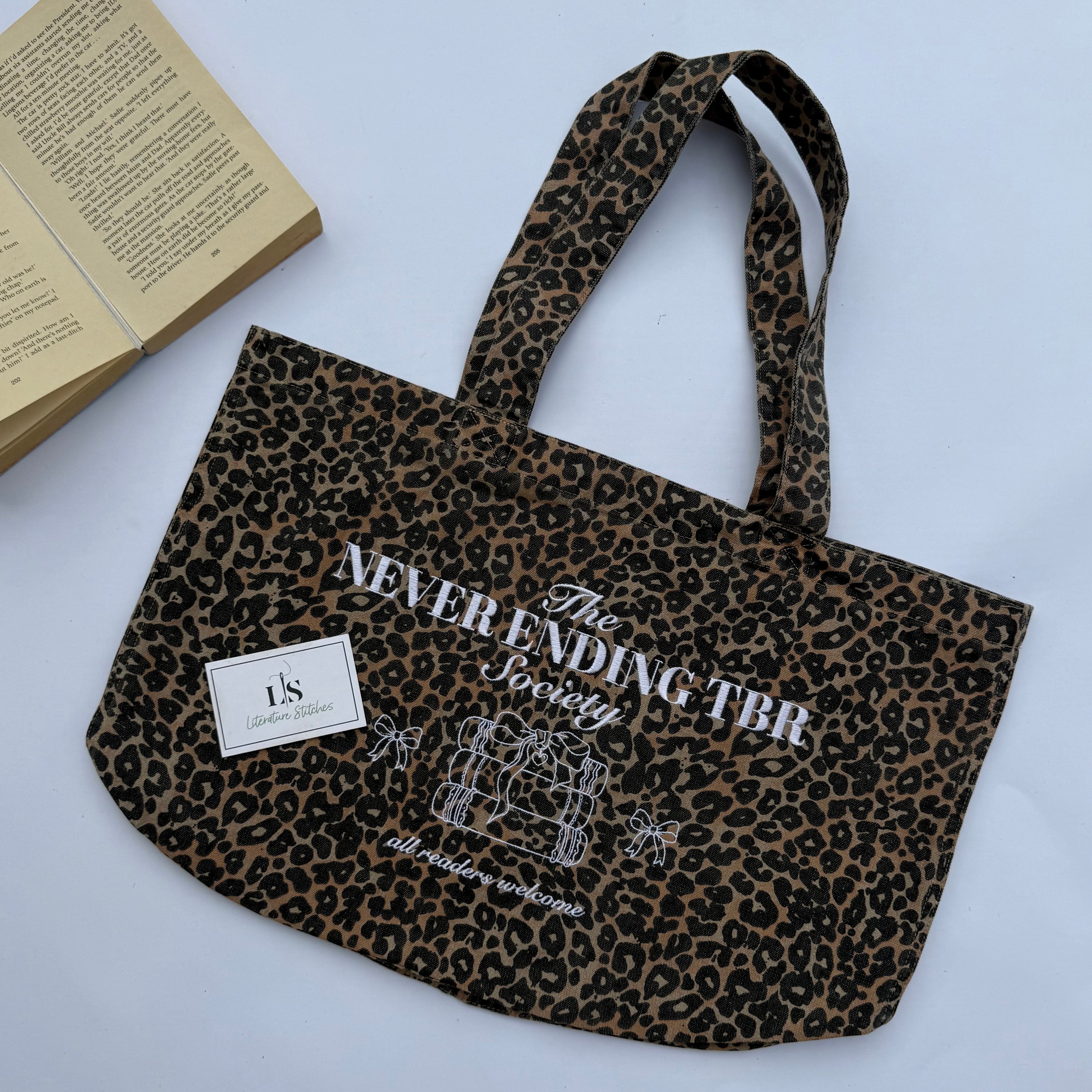 The Never Ending TBR Society Leopard Print Tote Bag