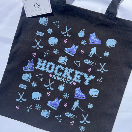 Hockey Romance Printed Tote Bag - Black