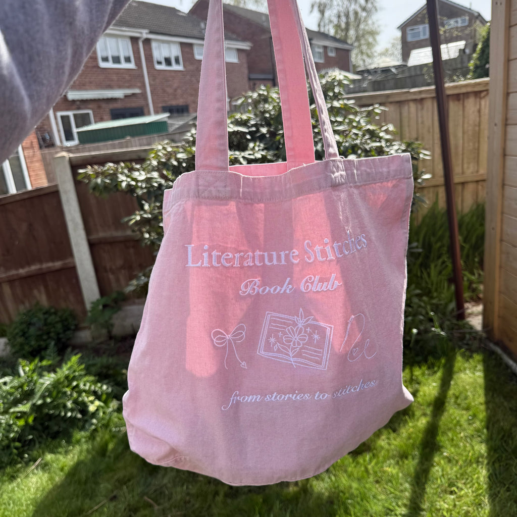 Literature Stitches Book Club Light Pink Tote
