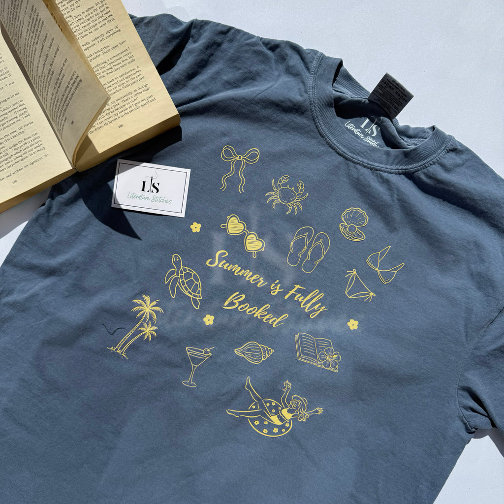 Summer Is Fully Booked - Printed Blue Jean T-Shirt