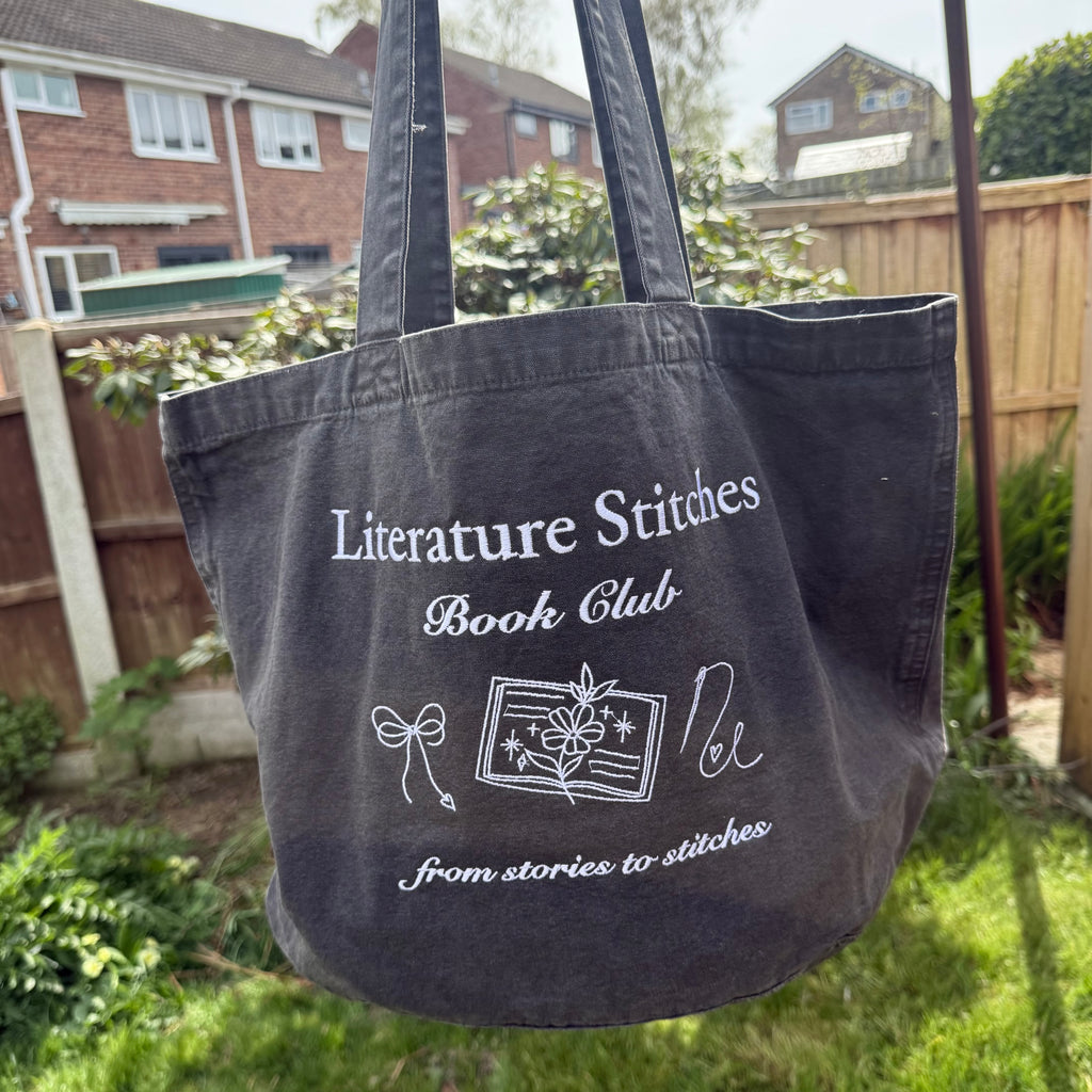 Literature Stitches Book Club Grey Tote