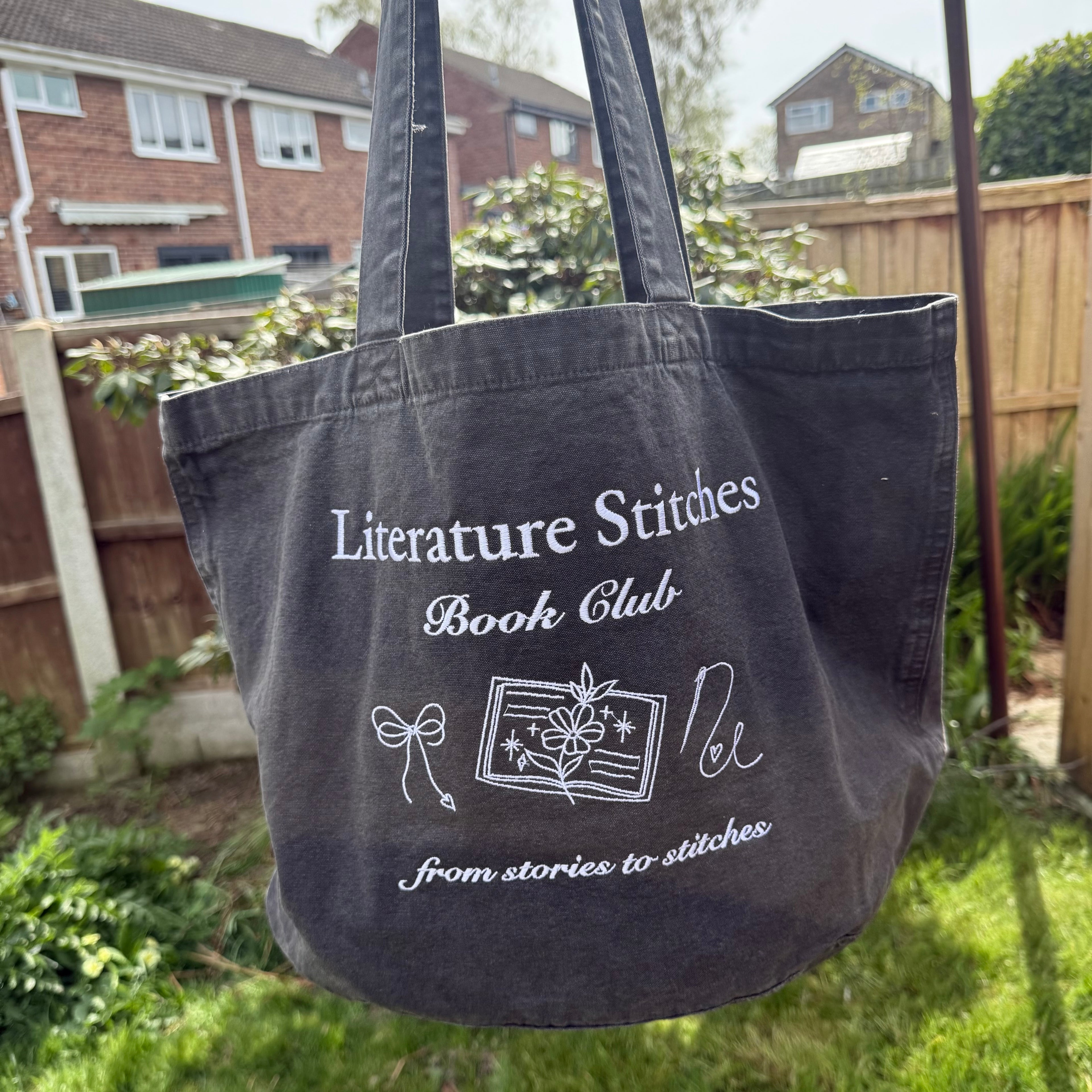 Literature Stitches Book Club Grey Tote