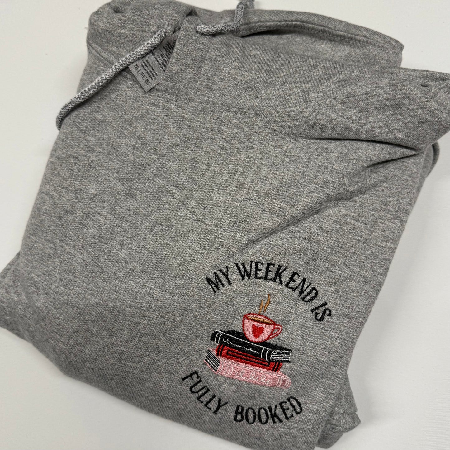 Left Chest - My Weekend Is Fully Book Grey 2XL Hoodie