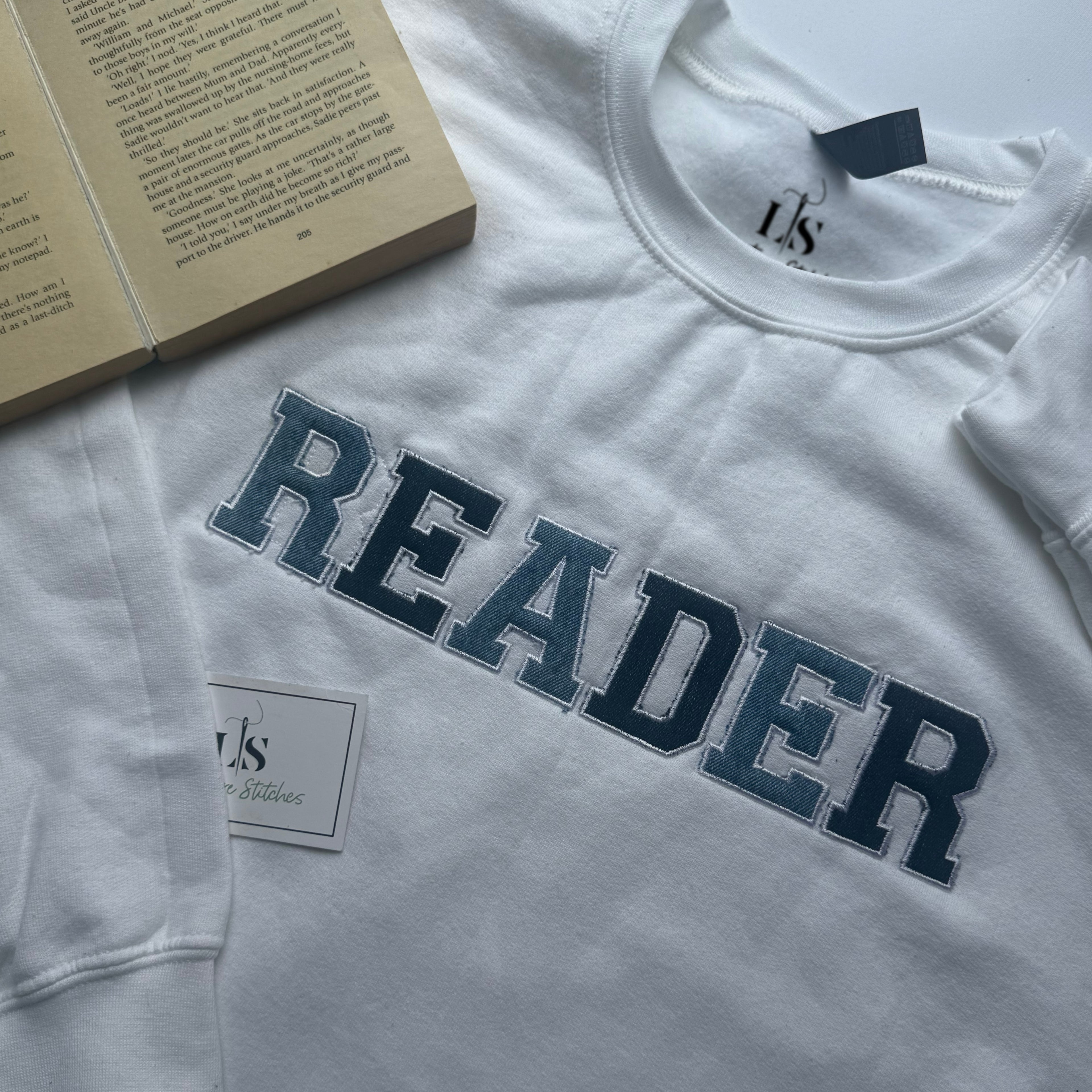 Reader denim patchwork sweatshirt